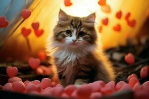 ai genererad hjärtvärmande kattdjur kärlek en kattunge kel en hjärta en scen av ren söthet ai genererad foto