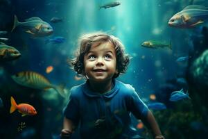 ai genererad omfattande pojke undervattenskablar värld. generera ai foto