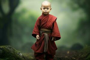 ai genererad andlig liten asiatisk munk. generera ai foto