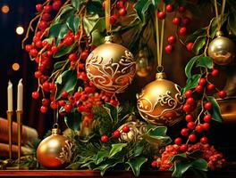 ai genererad jul dekoration och mistel foto
