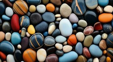 ai genererad färgad strand stenar bakgrund, stenar, färgad stenar foto