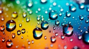 ai genererad färgad vatten droppar på abstrakt bakgrund, vatten droppar på färgrik bakgrund, färgad tapet, ultra hd färgrik tapet, bakgrund med färgad bubblor foto