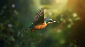 ai genererad fåglar flygande i lugna landskap, de skönhet av natur i vibrerande färger generativ ai foto