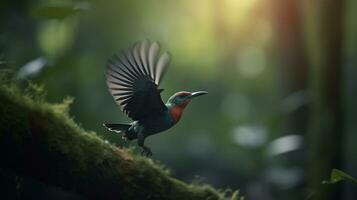 ai genererad fåglar flygande i lugna landskap, de skönhet av natur i vibrerande färger generativ ai foto