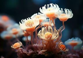 ai genererad färgrik anemoner i de hav. under vattnet liv. foto