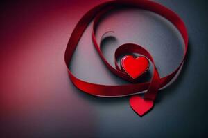 ai genererad en röd band med en hjärta på den och en röd band foto