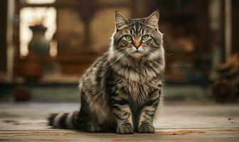 ai genererad porträtt av en skön katt, sibirisk ras av katt foto