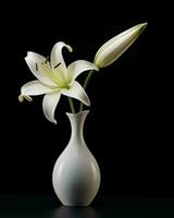 ai genererad Foto av vit lilja i en minimalistisk vas
