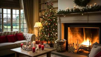 ai genererad jul på de herrgård, engelsk landsbygden dekoration och interiör dekor foto