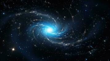 ai genererad spiral svart hål i kosmos i bakgrund av lysande stjärnor, i blå turkos färger. stor smäll. spiral galax. perfekt för bakgrunder eller med rymdtema innehåll foto