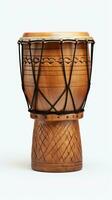 ai genererad djembe trumma på en vit bakgrund. traditionell percussion musikalisk instrument av afrikansk kultur. lämplig för musikalisk design, artikel, blogg, social media posta, album omslag, affisch foto