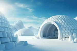 ai genererad arktisk lugn ett igloo bakgrund presenterar en lugn scen av snöig landskap foto