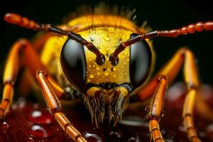 ai genererad intrikat avslöjade en fantastisk makro porträtt av ett insekt på blad foto