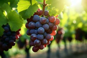 ai genererad vingård skönhet färsk vindruvor upplyst med mild ljus exponering foto