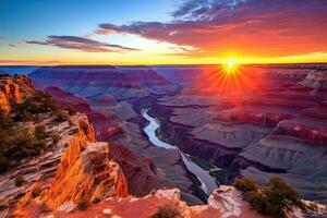 ai genererad solnedgång över de stor kanjon nationell parkera, arizona, förenad stater, ai genererad foto