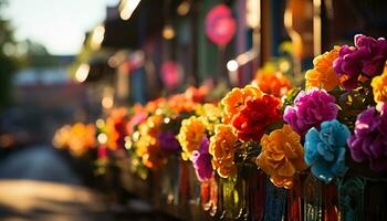 ai genererad vibrerande färgad blommor dekorera utomhus, fira natur gul skönhet genererad förbi ai foto