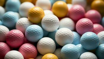 ai genererad golf boll på tee, vibrerande färger, konkurrenskraftig sport utomhus genererad förbi ai foto