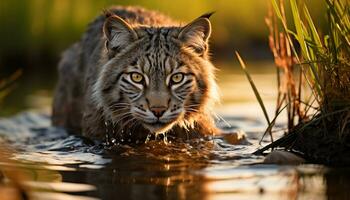 ai genererad stänga upp av en majestätisk bengal tiger stirrande genererad förbi ai foto