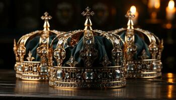 ai genererad majestätisk krona av guld, symboliserar royalty och elegans genererad förbi ai foto