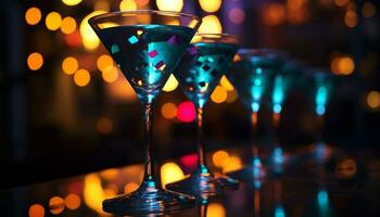 ai genererad nattklubb Martini glas upplyst, uppfriskande cocktail firande genererad förbi ai foto