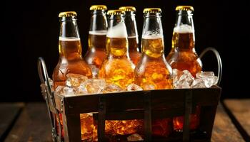 ai genererad uppfriskande öl hällde in i glas på utomhus- firande genererad förbi ai foto