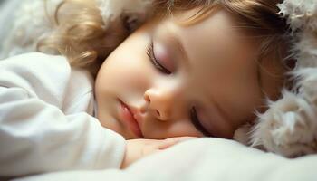 ai genererad söt barn sovande, fredlig och full av oskuld genererad förbi ai foto