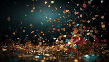ai genererad faller konfetti i vibrerande färger belysa de firande genererad förbi ai foto