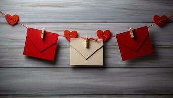 ai genererad kärlek brev i en trä- kuvert, romantisk och kreativ genererad förbi ai foto