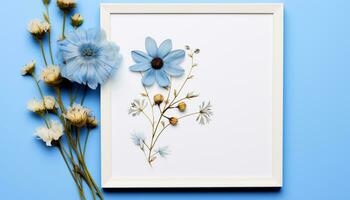 ai genererad blå blomma på natur bakgrund, en skön illustration genererad förbi ai foto