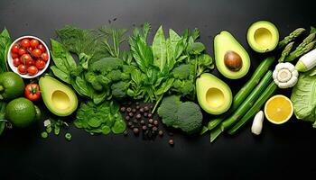 ai genererad friskhet av natur friska äter avokado, grönsak, blad genererad förbi ai foto