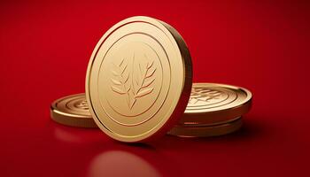 ai genererad gyllene mynt symboliserar Framgång och rikedom i finansiera genererad förbi ai foto