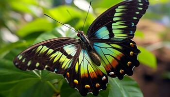 ai genererad fjäril vinge ställer ut vibrerande färger i natur genererad förbi ai foto