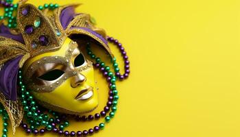 ai genererad mardi gras firande, färgrik masker, elegant kostymer genererad förbi ai foto