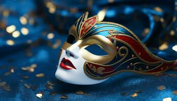 ai genererad skinande guld mask ger elegans till de firande genererad förbi ai foto