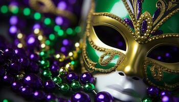 ai genererad skinande guld mask ger elegans till mardi gras genererad förbi ai foto