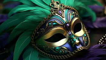 ai genererad mardi gras firande, mask, kostym, mysterium, elegans, tradition genererad förbi ai foto