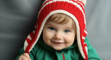 ai genererad söt bebis pojke leende, porträtt av glad oskuld genererad förbi ai foto
