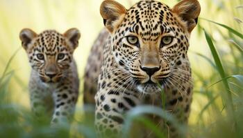 ai genererad majestätisk tiger gående i de vild, stirrande våldsamt genererad förbi ai foto