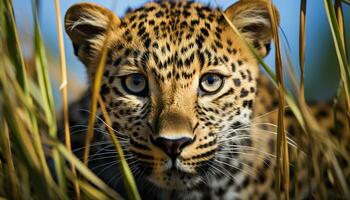 ai genererad majestätisk gepard stirrande, skönhet i natur lugn genererad förbi ai foto