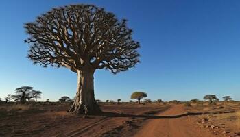 ai genererad akacia träd står lång i afrikansk savann genererad förbi ai foto