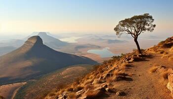 ai genererad majestätisk berg topp, lugn solnedgång, afrika skönhet genererad förbi ai foto