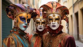 ai genererad utsmyckad masker maskera elegans i veneto genererad förbi ai foto