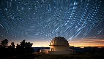 ai genererad mjölkig sätt, stjärna spår, natur, astronomi teleskop, berg genererad förbi ai foto