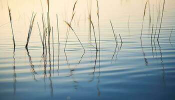 ai genererad lugn scen av en blå vatten reflexion genererad förbi ai foto