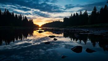 ai genererad lugn solnedgång över vatten, reflekterande skönhet i natur genererad förbi ai foto