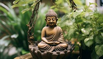 ai genererad buddist staty mediterar utomhus, symboliserar fred och harmoni genererad förbi ai foto