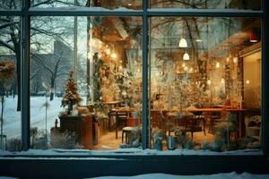 ai genererad snöig reflektioner i fönster - generativ ai foto