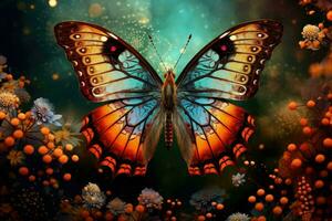 ai genererad skön fjäril, drömmande fantasi magisk fjärilar, mjuk ljus färger vingar, ai genererad foto
