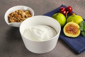 traditionell hemlagad grekisk yoghurt med granola foto
