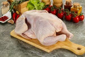 rå hela kyckling för matlagning foto